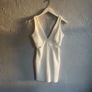 Blanc White Cutout V-neck Mini Dress Bachelorette Party Bridal Shower Party sz S